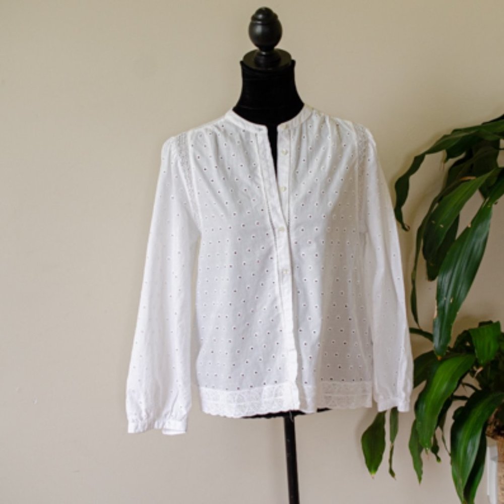 J Crew eyelet embroidered cotton Blouse Size 8